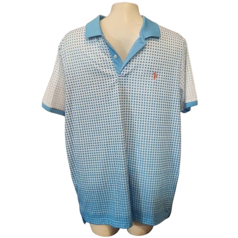 Men's U.S.‎ Polo Assn. Blue Checkered Polo Golf Shirt Size Large